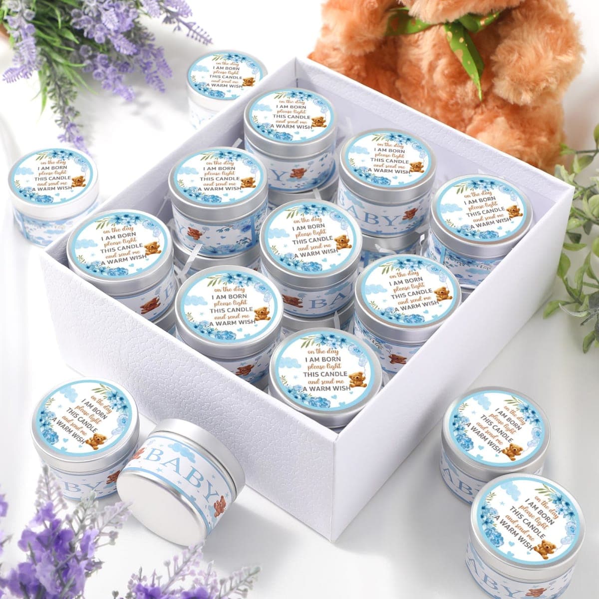 MTLEE Bear 24 Pcs Baby Shower Party Favors Candles Lavender Scented Baby Shower Favors for Guests Rustic Tealights Candles Gender Reveal Return Gifts(Blue, 1.2 oz) thumbnail 4