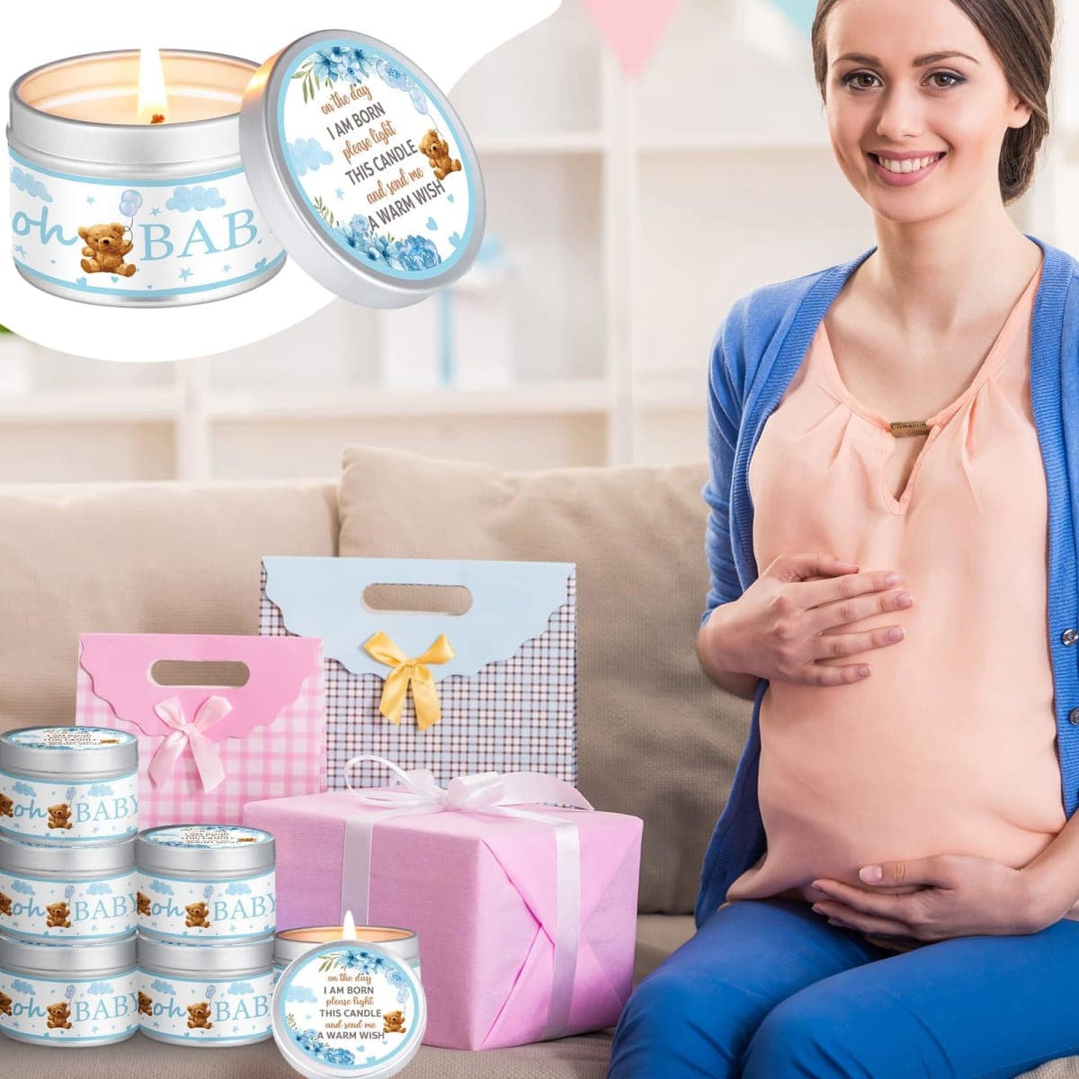 MTLEE Bear 24 Pcs Baby Shower Party Favors Candles Lavender Scented Baby Shower Favors for Guests Rustic Tealights Candles Gender Reveal Return Gifts(Blue, 1.2 oz) thumbnail 5
