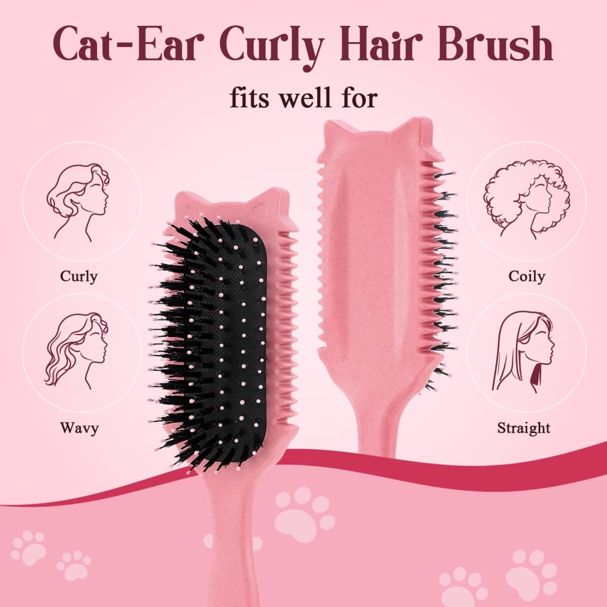 Curly Hair Brush, Curl Defining Brush for Effortless Curly Hair Care, Funny Cat Ear Type Curl Brush Suitable for Wet & Dry Hair,Women and Men,Reduces Frizz (Pink) thumbnail 3