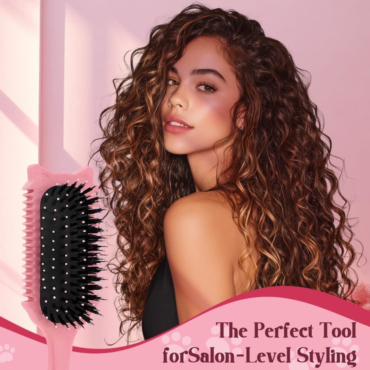 Curly Hair Brush, Curl Defining Brush for Effortless Curly Hair Care, Funny Cat Ear Type Curl Brush Suitable for Wet & Dry Hair,Women and Men,Reduces Frizz (Pink) thumbnail 4
