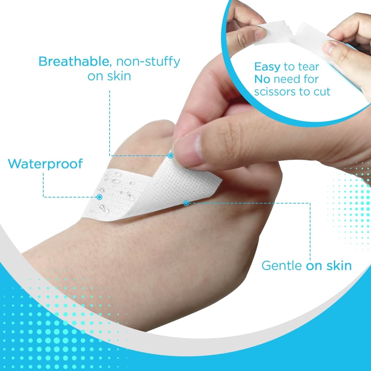 OK TAPE Silicone Medical Tape (2 Rolls) for Sensitive Skin,Waterproof Surgical Tape for Secures Dressings and Gauze,Pain-Free Removal Micropore Tape, First Aid Bandage Tape,1" x 5yd,White thumbnail 3