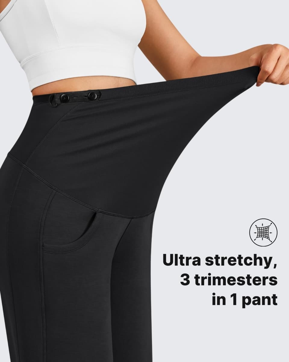 G4Free Casual Maternity Yoga Dress Pants Stretchy Pregnancy Wide Leg Lounge Trousers, Black, Small Tall thumbnail 4