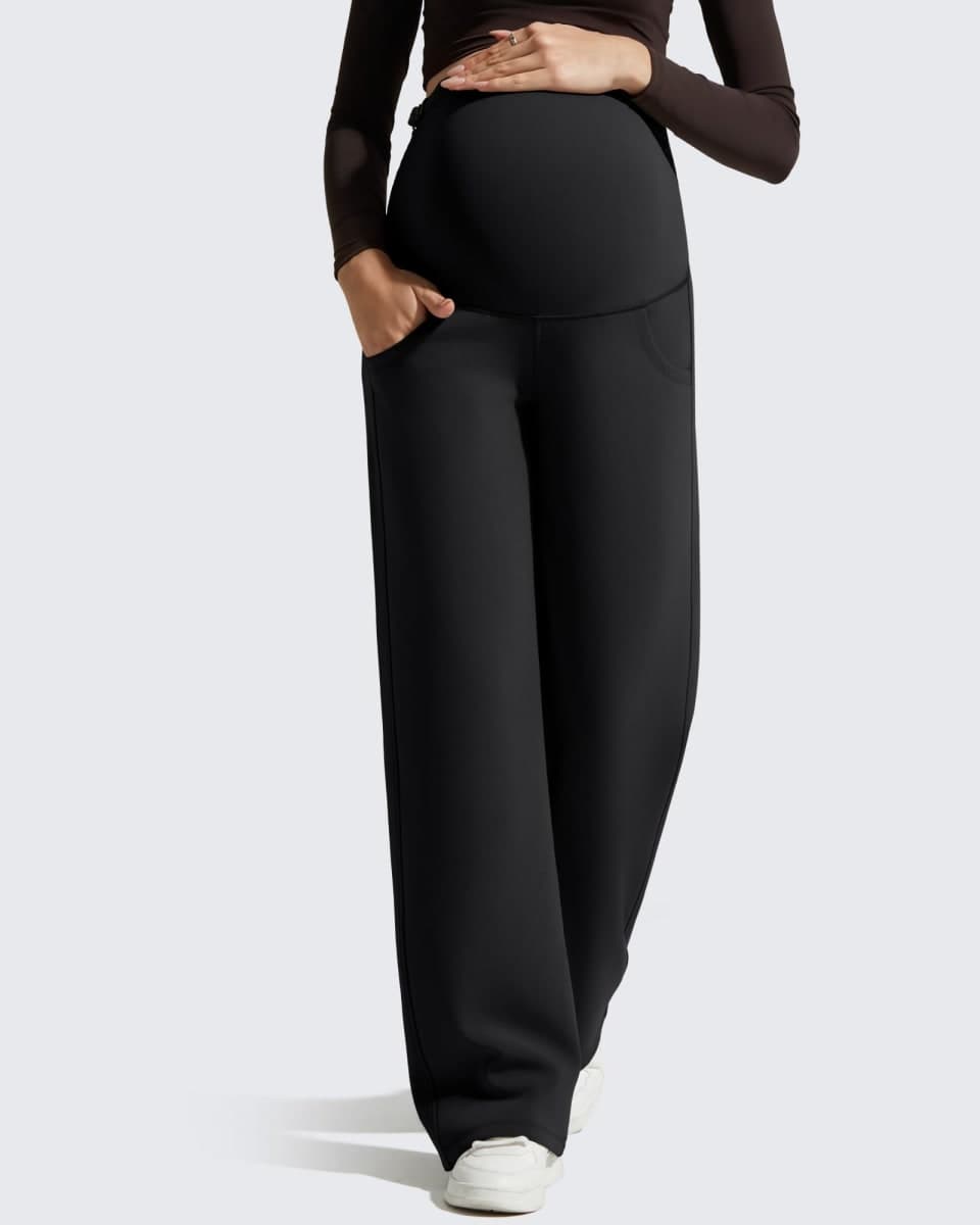 G4Free Casual Maternity Yoga Dress Pants Stretchy Pregnancy Wide Leg Lounge Trousers, Black, Small Tall thumbnail 5