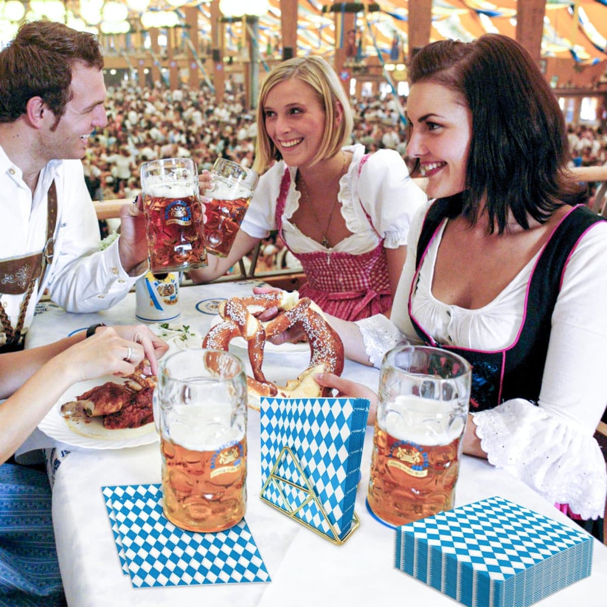 Pack of 50, Blue and White Bavarian Napkins, Diamond Pattern Disposable Napkins for Oktoberfest, Beer Festival, Bavarian Party Decorations, German-Themed Events, 13x13 Inches Unfolded thumbnail 4