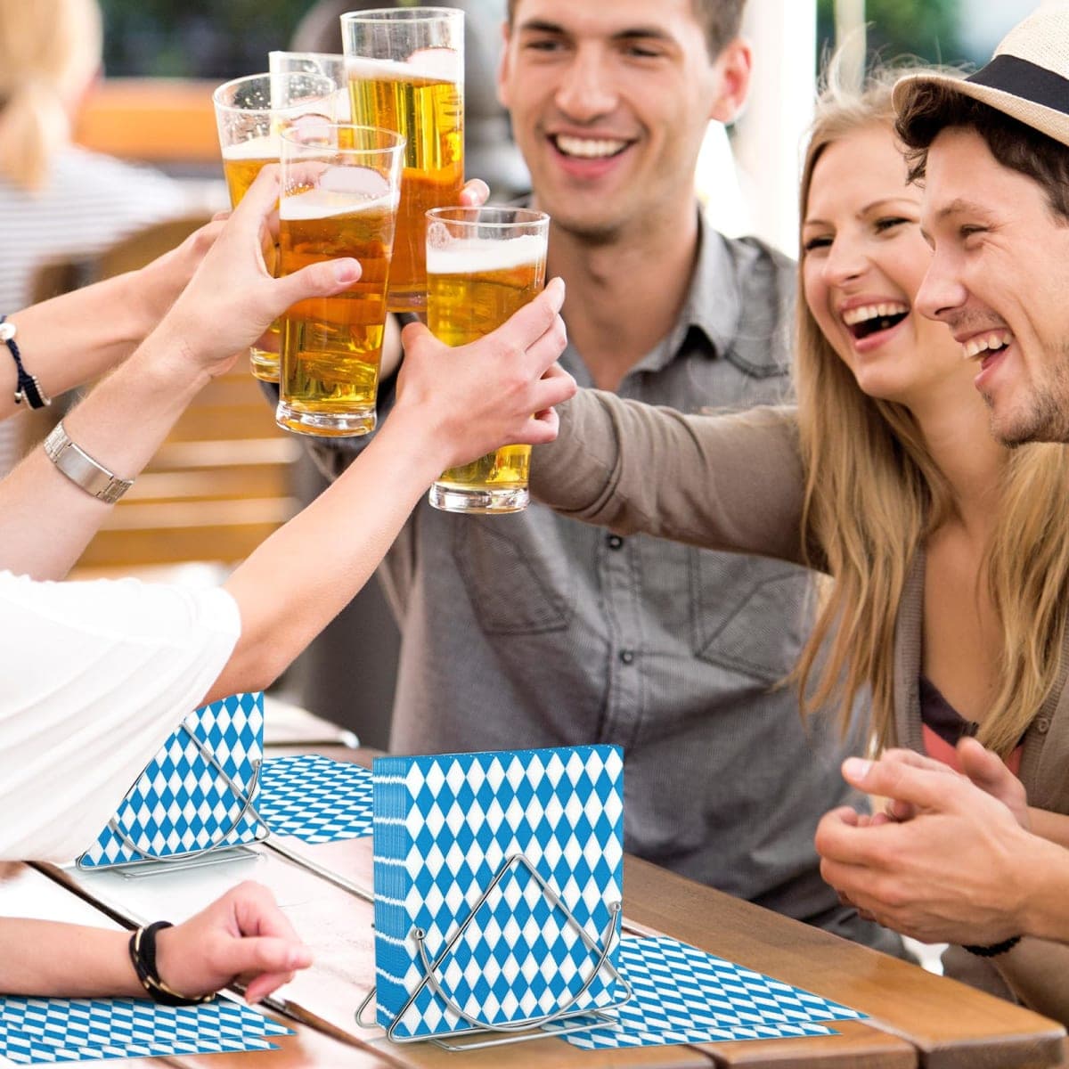 Pack of 50, Blue and White Bavarian Napkins, Diamond Pattern Disposable Napkins for Oktoberfest, Beer Festival, Bavarian Party Decorations, German-Themed Events, 13x13 Inches Unfolded thumbnail 5