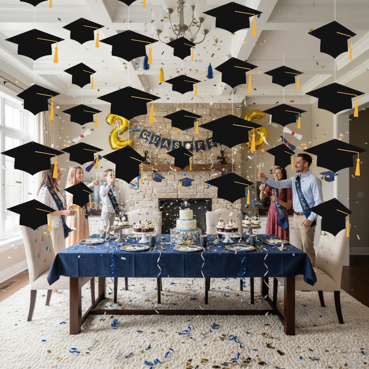 Yinder 18 Pcak 2026 Large Graduation Hat Decoration 16″ 14″ 12″ Graduation Hat Hanging Ornament Congrats Grad Party Decor with Rope for School Classroom College Ceiling Staircase Hallway Home, 3 Size thumbnail 5