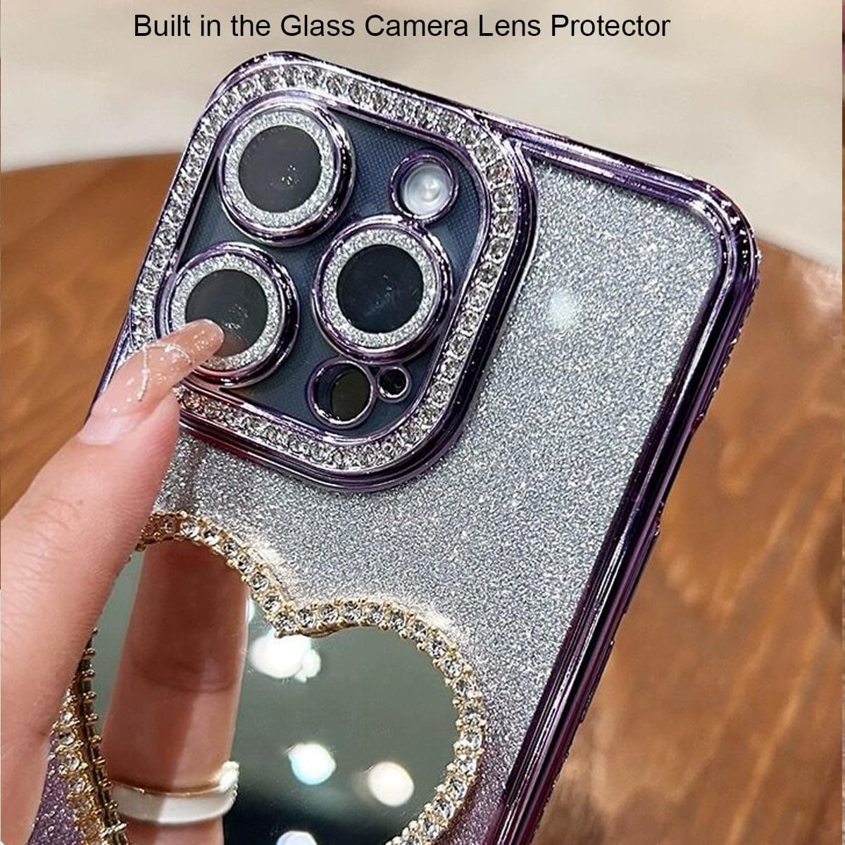 Changjia Glitter Mirror Case for iPhone Pro Max, Luxury Diamond Heart Makeup Mirror Bling Sparkly Rhinestones with Camera Protector Plating Bumper Women Girls Case for iPhone Pro Max 6.9" (Silver) thumbnail 3