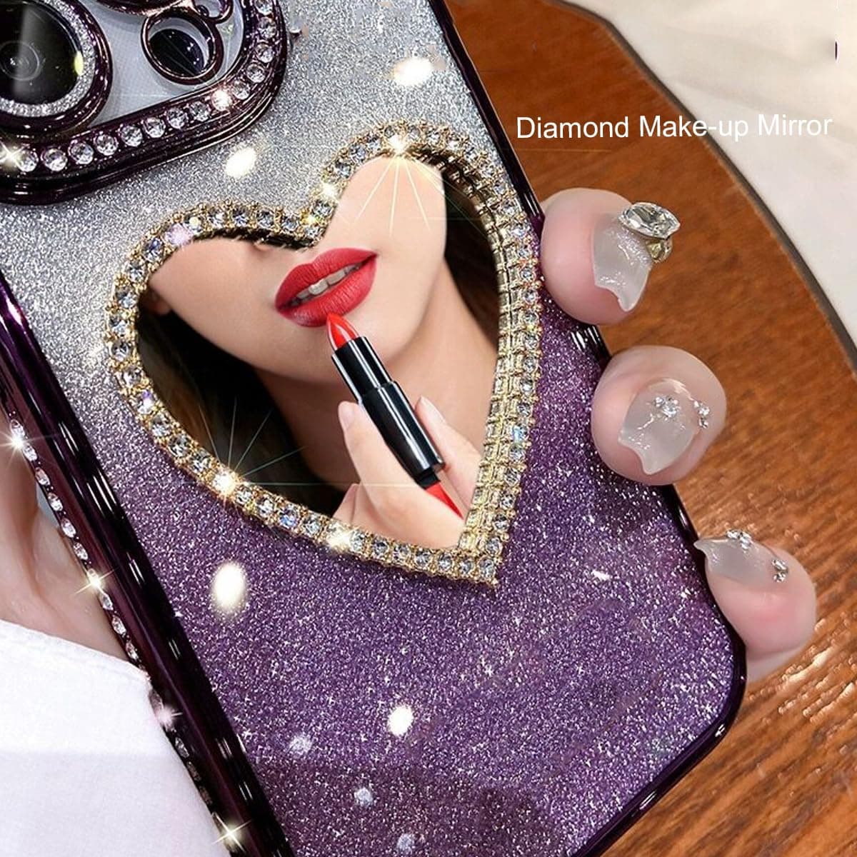 Changjia Glitter Mirror Case for iPhone Pro Max, Luxury Diamond Heart Makeup Mirror Bling Sparkly Rhinestones with Camera Protector Plating Bumper Women Girls Case for iPhone Pro Max 6.9" (Silver) thumbnail 4