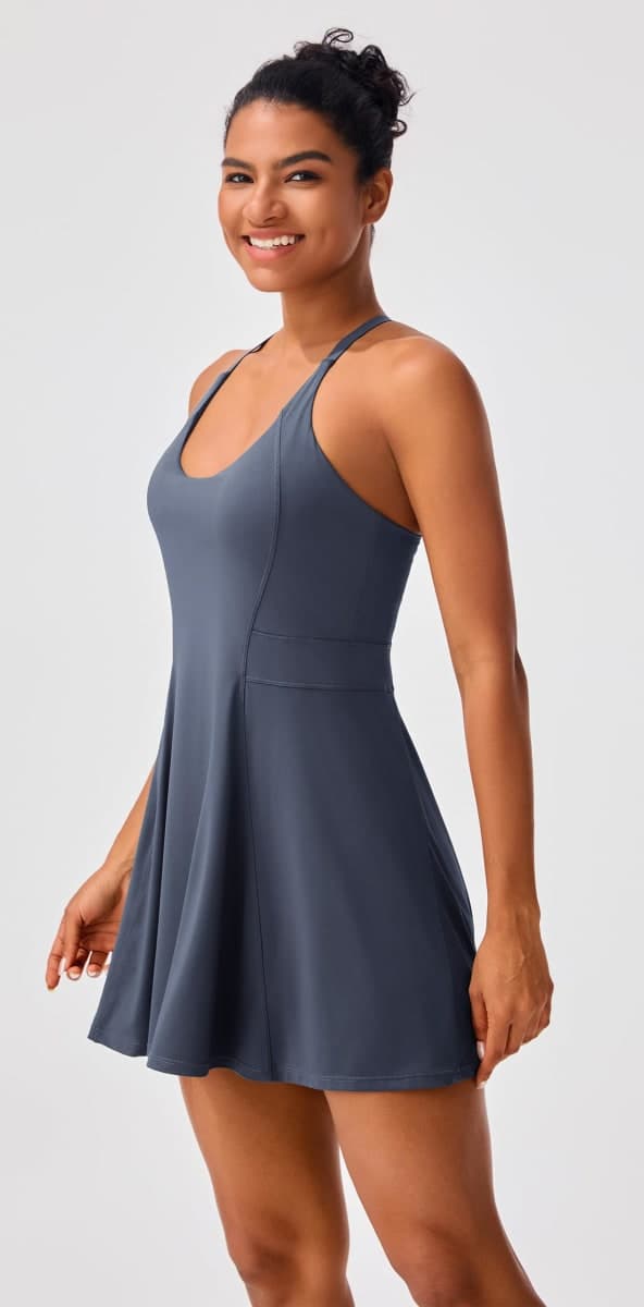 Persit Womens Tennis Dress with Adjustable Straps & Built-in Bra & Shorts Workout Athletic Golf Exercise Dress, Midnight Blue, X-Large thumbnail 2