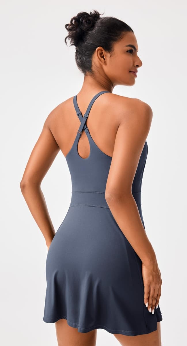 Persit Womens Tennis Dress with Adjustable Straps & Built-in Bra & Shorts Workout Athletic Golf Exercise Dress, Midnight Blue, X-Large thumbnail 3