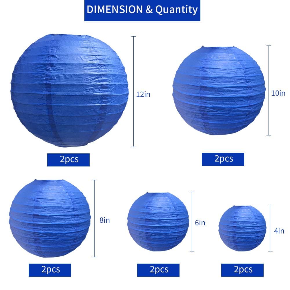 BEISHIDA Dark Blue Round Paper Lanterns Decorative Hanging Asia Chinese Japanese Paper Lanterns Lamp for Birthday Wedding Baby Bridal Shower Hannukah Home Decor Party Decoration（10 Packs） thumbnail 2