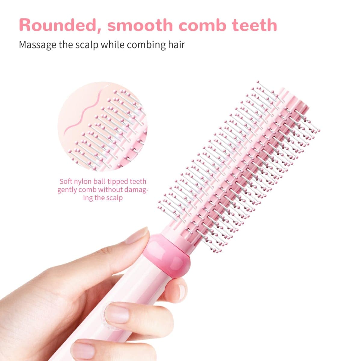 Round Hair Brush, Detangling Fluffy Scalp Brush with Ergonomic Big Handle, Plastic Lightweight Macron Styling Color Comb for Faster Blow Drying and Volume for Long,Thick, Curly Hair Women/Girls/Kids thumbnail 3