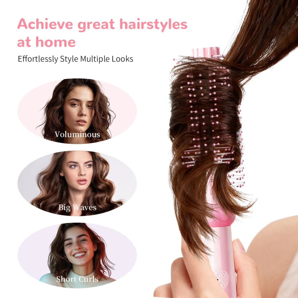 Round Hair Brush, Detangling Fluffy Scalp Brush with Ergonomic Big Handle, Plastic Lightweight Macron Styling Color Comb for Faster Blow Drying and Volume for Long,Thick, Curly Hair Women/Girls/Kids thumbnail 4