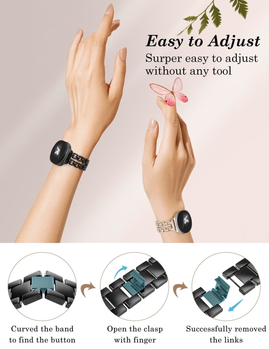 Wearlizer Metal Bands Compatible with Samsung Galaxy Watch 8 Band 40mm 44mm/Watch 8 Classic 46mm, No Gap Dressy Stainless Steel Chain Strap Wristbands Accessories for Women thumbnail 3