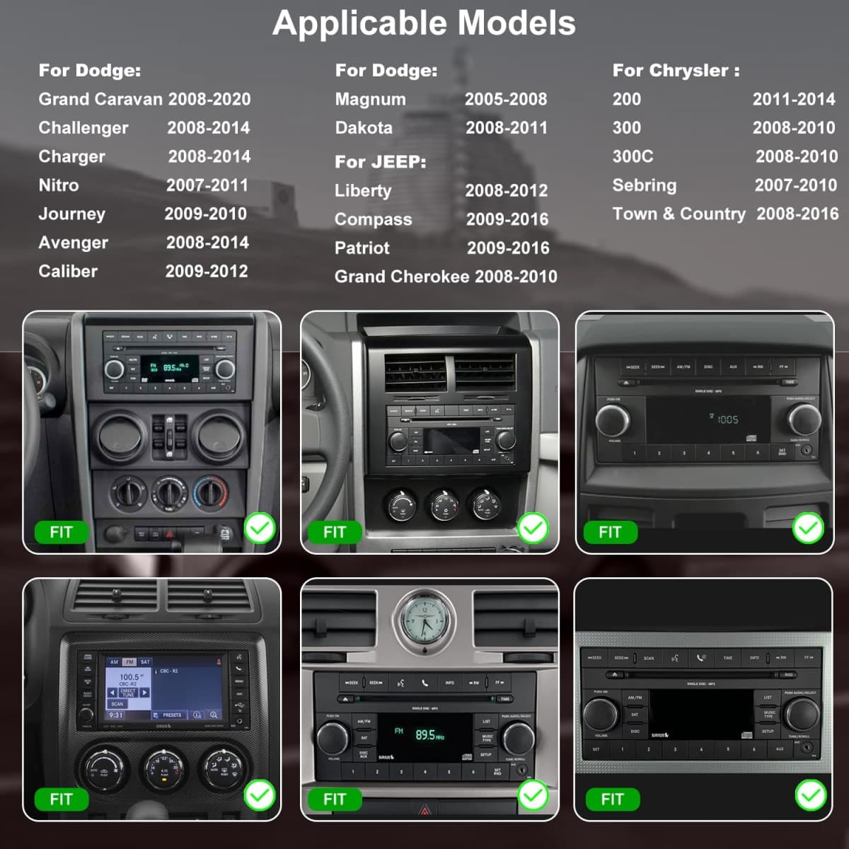 5G WiFi Upgrade Car Radio for Jeep Liberty 2008-2012, Dodge Grand Caravan 2008-2020, Chrysler Town & Country 2008-2016, 7 Inch Wireless Carplay Android Auto Touch Screen Stereo, GPS BT FM SWC Camera thumbnail 2