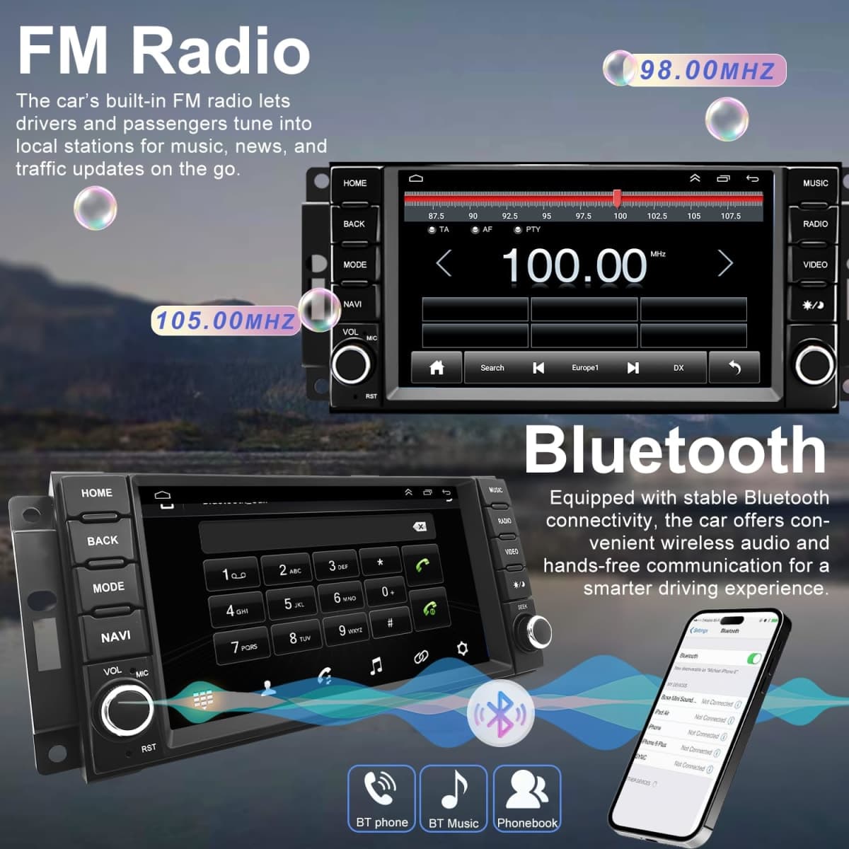 5G WiFi Upgrade Car Radio for Jeep Liberty 2008-2012, Dodge Grand Caravan 2008-2020, Chrysler Town & Country 2008-2016, 7 Inch Wireless Carplay Android Auto Touch Screen Stereo, GPS BT FM SWC Camera thumbnail 5