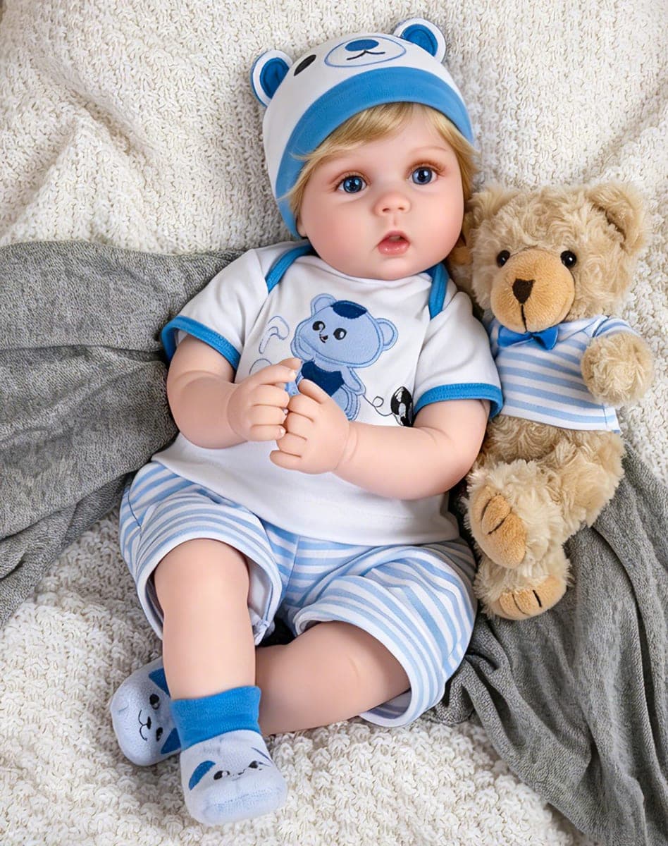 Aori Reborn Baby Boy Doll - 22 Inch Lifelike Realistic Newborn - Handmade Weighted Baby Dolls with Soft Cloth Body Cuddly Reborn Toddler for Kids 3+ | Realistic Boy Doll Gift Set — image 1
