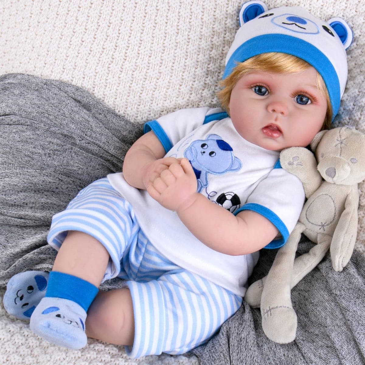 Aori Reborn Baby Boy Doll - 22 Inch Lifelike Realistic Newborn - Handmade Weighted Baby Dolls with Soft Cloth Body Cuddly Reborn Toddler for Kids 3+ | Realistic Boy Doll Gift Set thumbnail 2