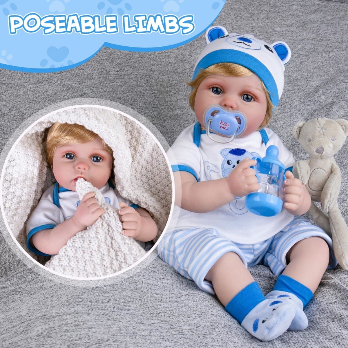 Aori Reborn Baby Boy Doll - 22 Inch Lifelike Realistic Newborn - Handmade Weighted Baby Dolls with Soft Cloth Body Cuddly Reborn Toddler for Kids 3+ | Realistic Boy Doll Gift Set thumbnail 3