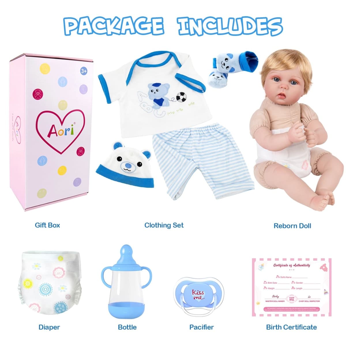 Aori Reborn Baby Boy Doll - 22 Inch Lifelike Realistic Newborn - Handmade Weighted Baby Dolls with Soft Cloth Body Cuddly Reborn Toddler for Kids 3+ | Realistic Boy Doll Gift Set thumbnail 5
