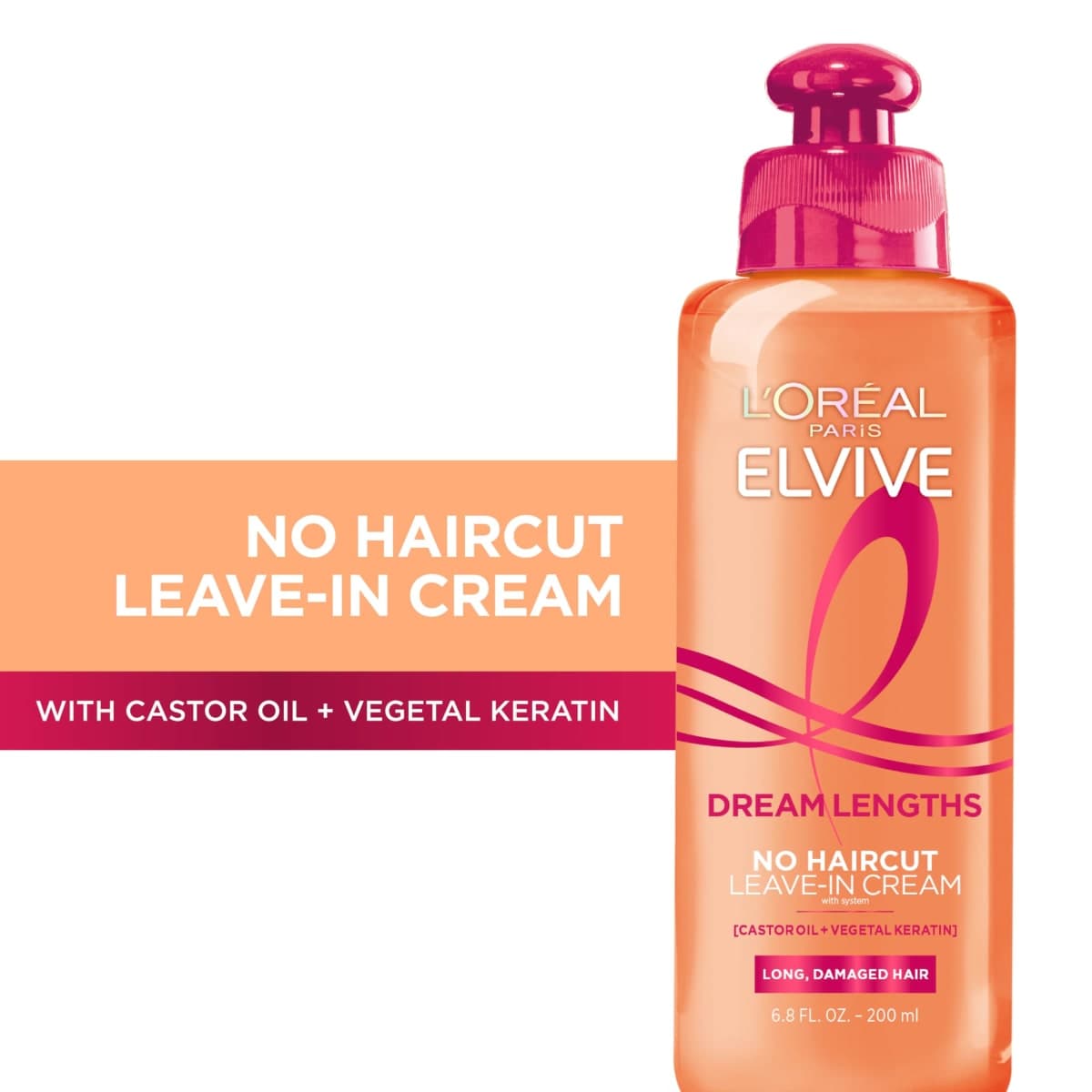 L'Oreal Paris Elvive Dream Lengths No Haircut Cream Leave In Conditioner with Fine Castor Oil & Vitamins B3 & B5 for Long, Damaged Hair, Helps Seal Split Ends & Reduces Breakage With System 6.8 Fl. Oz thumbnail 2