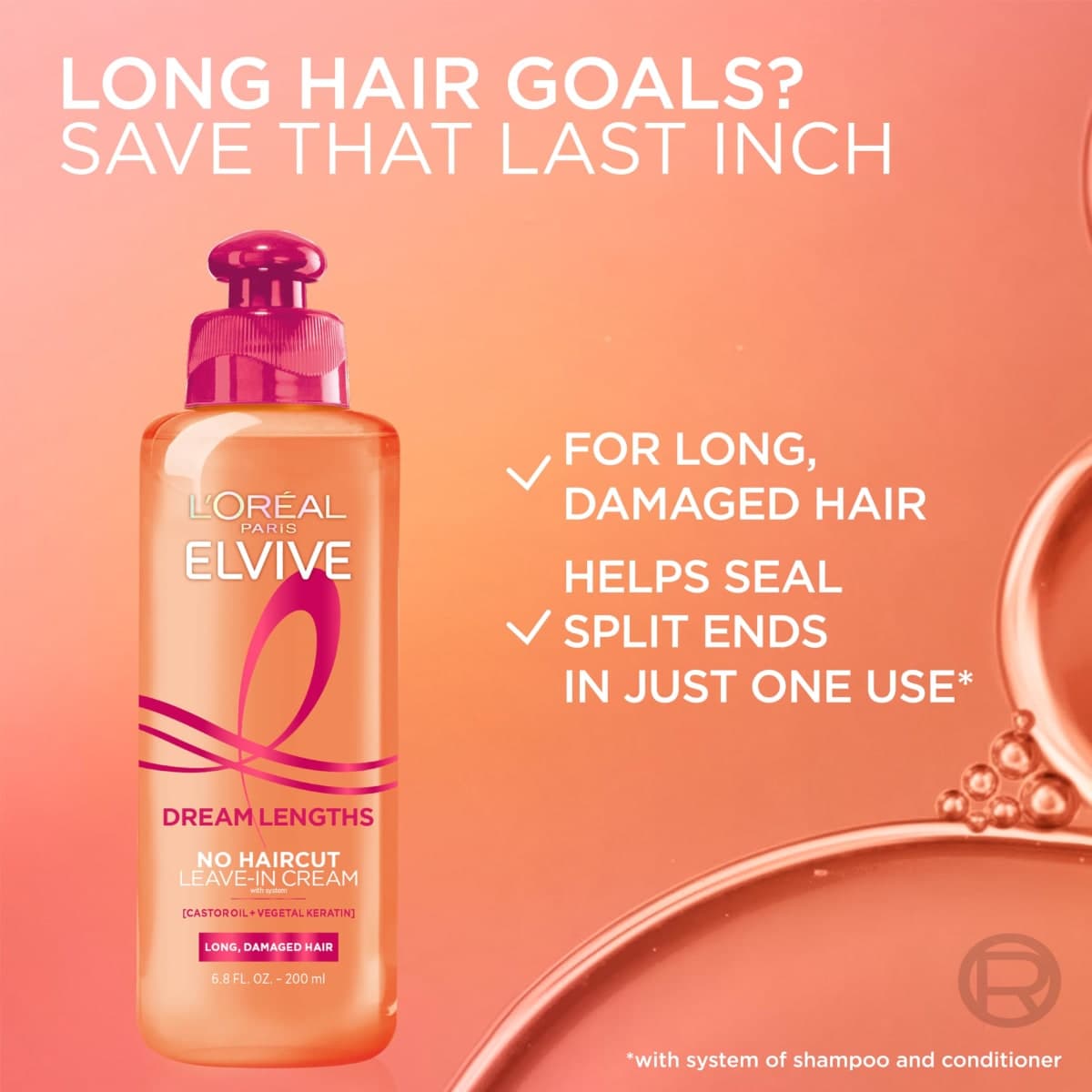 L'Oreal Paris Elvive Dream Lengths No Haircut Cream Leave In Conditioner with Fine Castor Oil & Vitamins B3 & B5 for Long, Damaged Hair, Helps Seal Split Ends & Reduces Breakage With System 6.8 Fl. Oz thumbnail 5