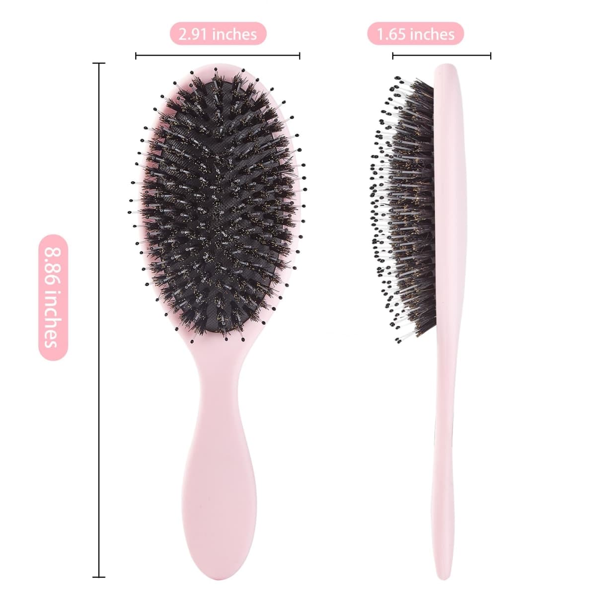 Jurrissa Boar Bristles Hair Brush for Women and Men,Detangling Hair Brush for Smoothing,Massage,Add Shine-Nylon&Boar Bristles Detangler brush for Hair Healthy(Pink) thumbnail 3