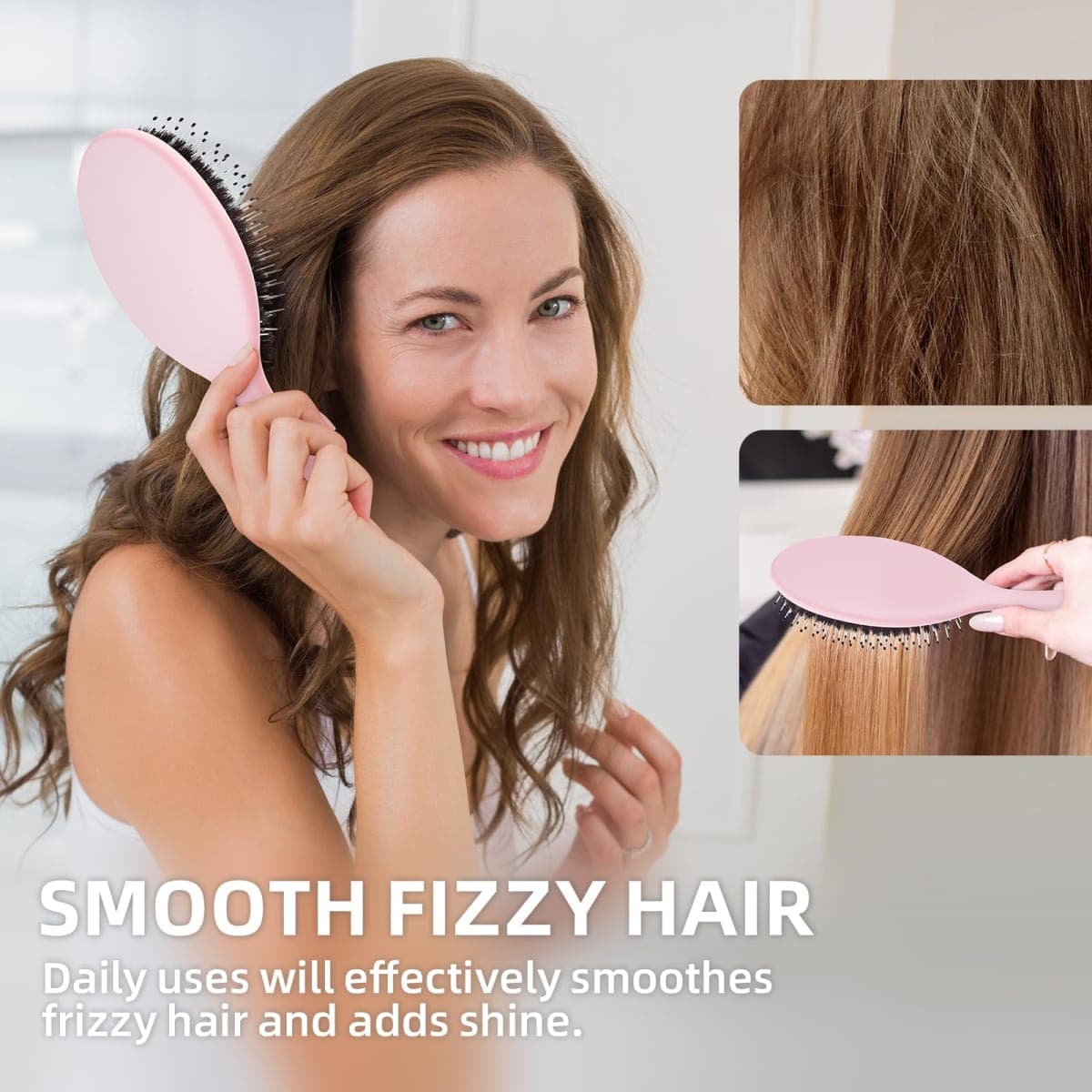Jurrissa Boar Bristles Hair Brush for Women and Men,Detangling Hair Brush for Smoothing,Massage,Add Shine-Nylon&Boar Bristles Detangler brush for Hair Healthy(Pink) thumbnail 4