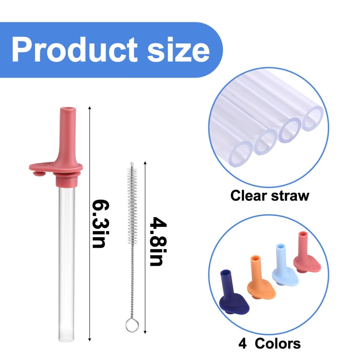 Vodolo Straw Replacement Compatible with Zak Straw Cups,4PCS 15 oz Tumbler Water Bottle Reusable Silicone Straw BPA-Free with Straw Cleaning Brush for Zak Designs Kelso 12 oz Cups thumbnail 3