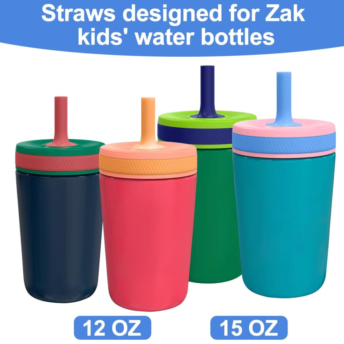 Vodolo Straw Replacement Compatible with Zak Straw Cups,4PCS 15 oz Tumbler Water Bottle Reusable Silicone Straw BPA-Free with Straw Cleaning Brush for Zak Designs Kelso 12 oz Cups thumbnail 4