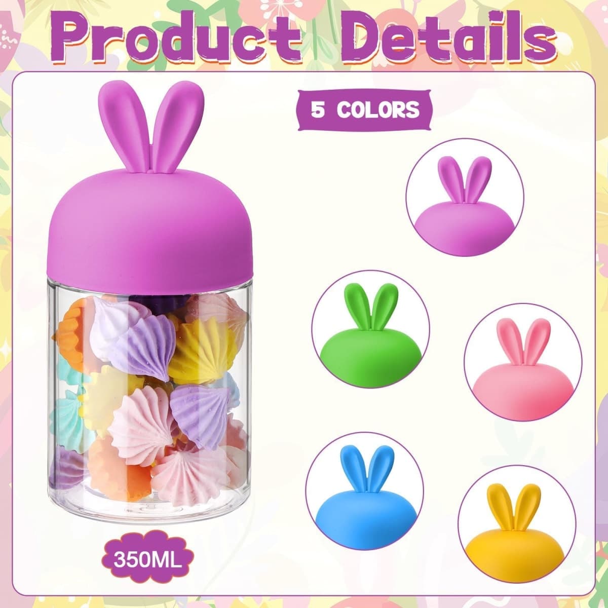 10 Pcs Easter Plastic Jar with Bunny Ear Lid Bunny Candy Cookie Jar Rabbit Shape Clear Candy Storage Container Airtight Ceramic Lid Food Storage Canister for Easter Party Gift Cookie Table Decorations thumbnail 3