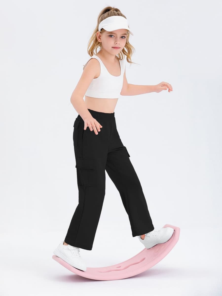 Girls Kids Cargo Sweatpants Wide Straight Leg Jogger Pants 5-14 Years, Black, 13-14 Years thumbnail 5
