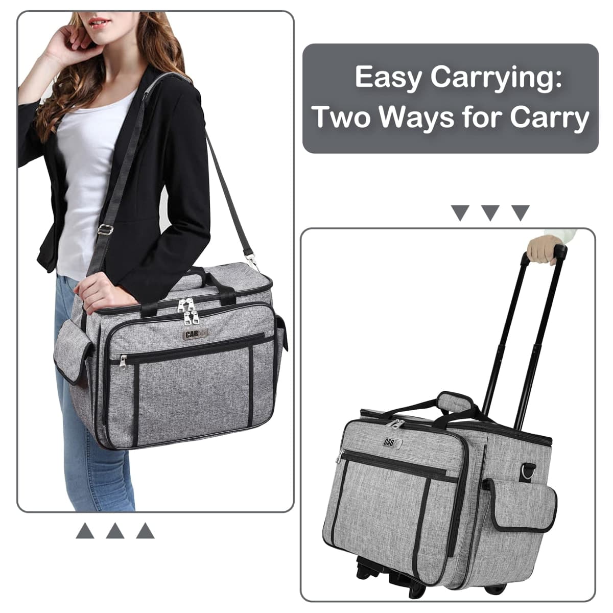 Rolling Sewing Machine Case, CAB55 Detachable Rolling Sewing Machine Carrying Bag on Wheels, Trolley Tote Bag with Detachable Bottom Wooden Board for Most Standard Sewing Machines and Accessories thumbnail 3