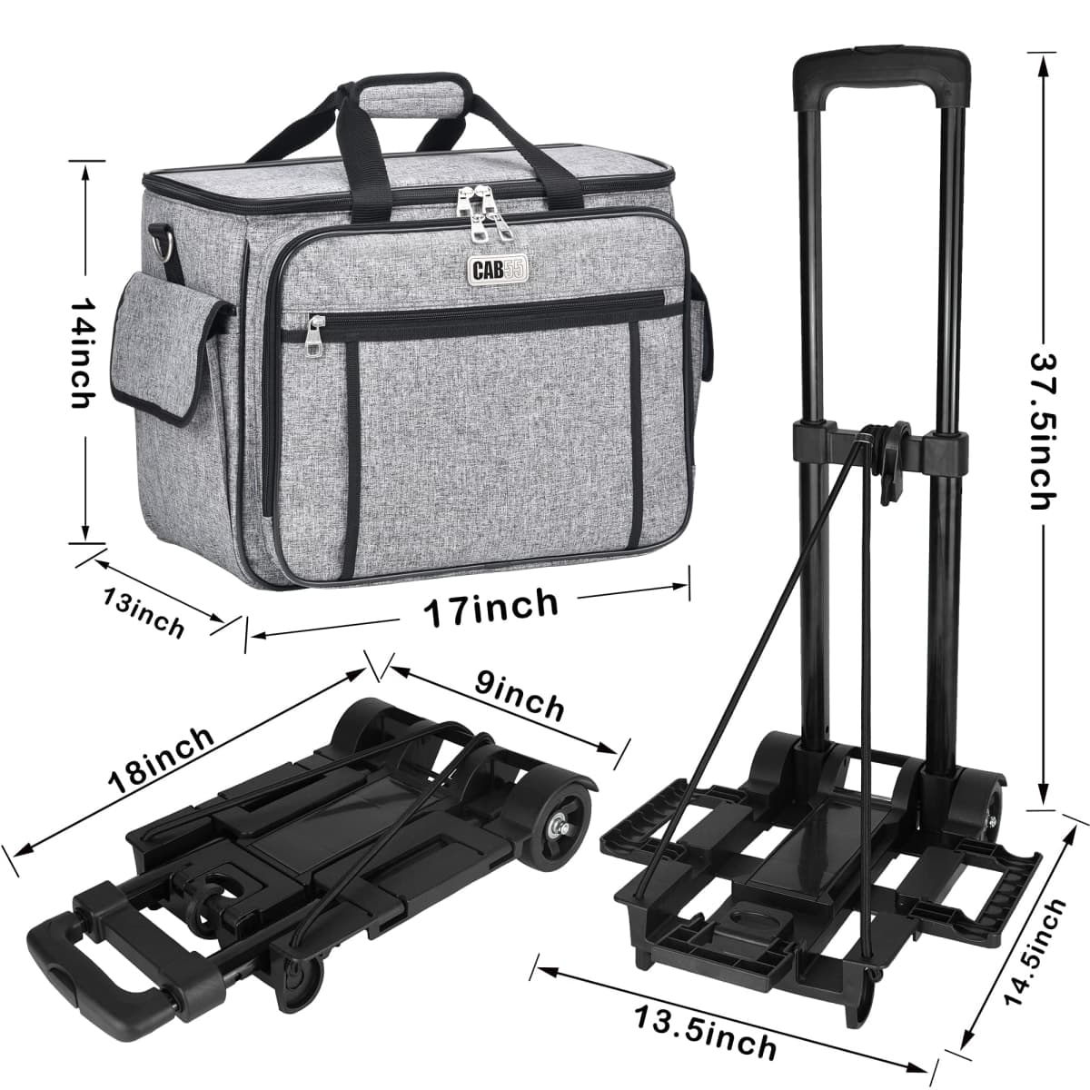 Rolling Sewing Machine Case, CAB55 Detachable Rolling Sewing Machine Carrying Bag on Wheels, Trolley Tote Bag with Detachable Bottom Wooden Board for Most Standard Sewing Machines and Accessories thumbnail 5