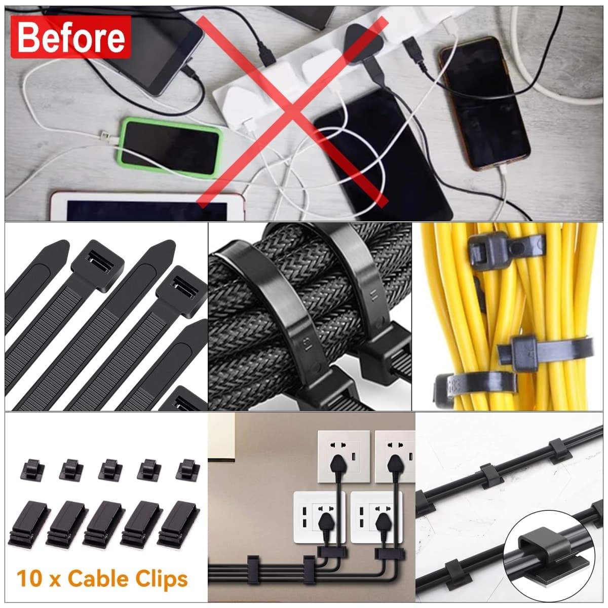 YUANYE Cable Management Box Cable Management Kit for Power Strip to Hide Wires,Cord Organizer Boxes,Safe ABS Material Wire Organizer of Cable Clips Sleeve for Home & Office,3Pack-128PCS /Black thumbnail 4