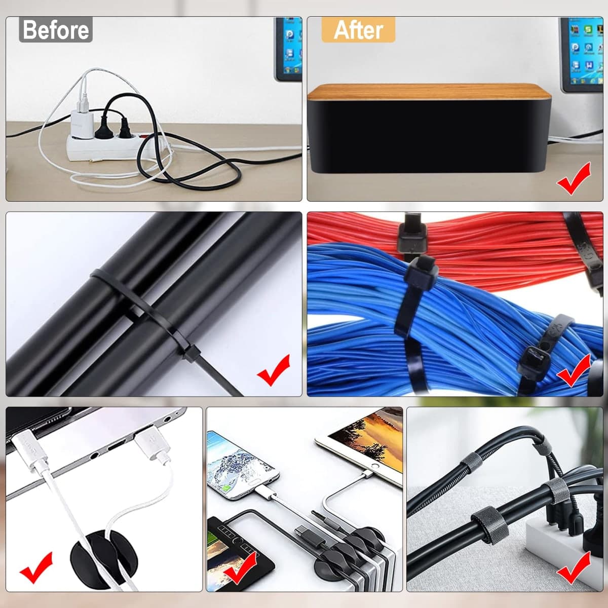 YUANYE Cable Management Box Cable Management Kit for Power Strip to Hide Wires,Cord Organizer Boxes,Safe ABS Material Wire Organizer of Cable Clips Sleeve for Home & Office,3Pack-128PCS /Black thumbnail 5