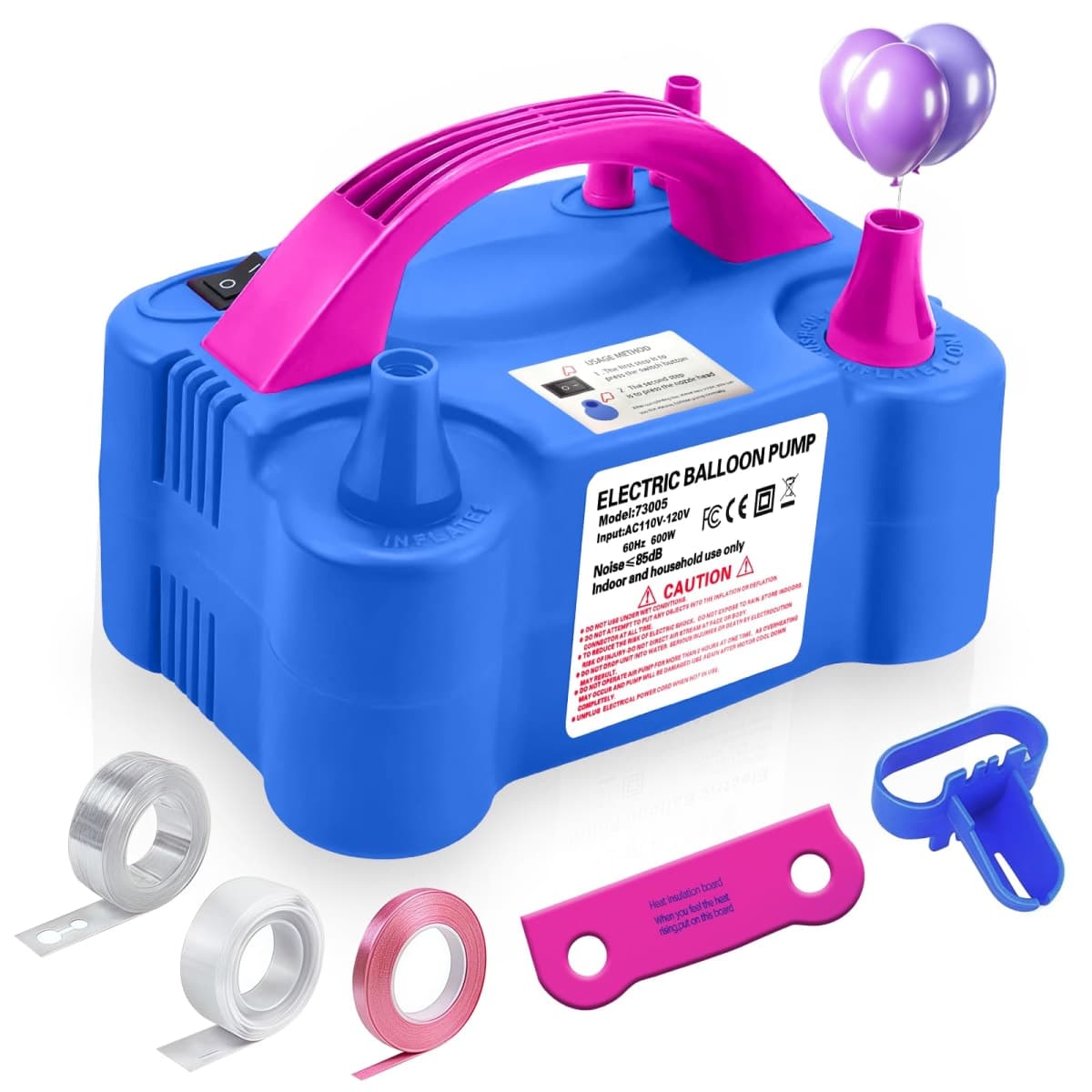 Electric Balloon Pump,110V 600W Portable Dual Nozzles Balloon Pump,Air Pump Balloon Blower for Party Decorations with Tying Tool