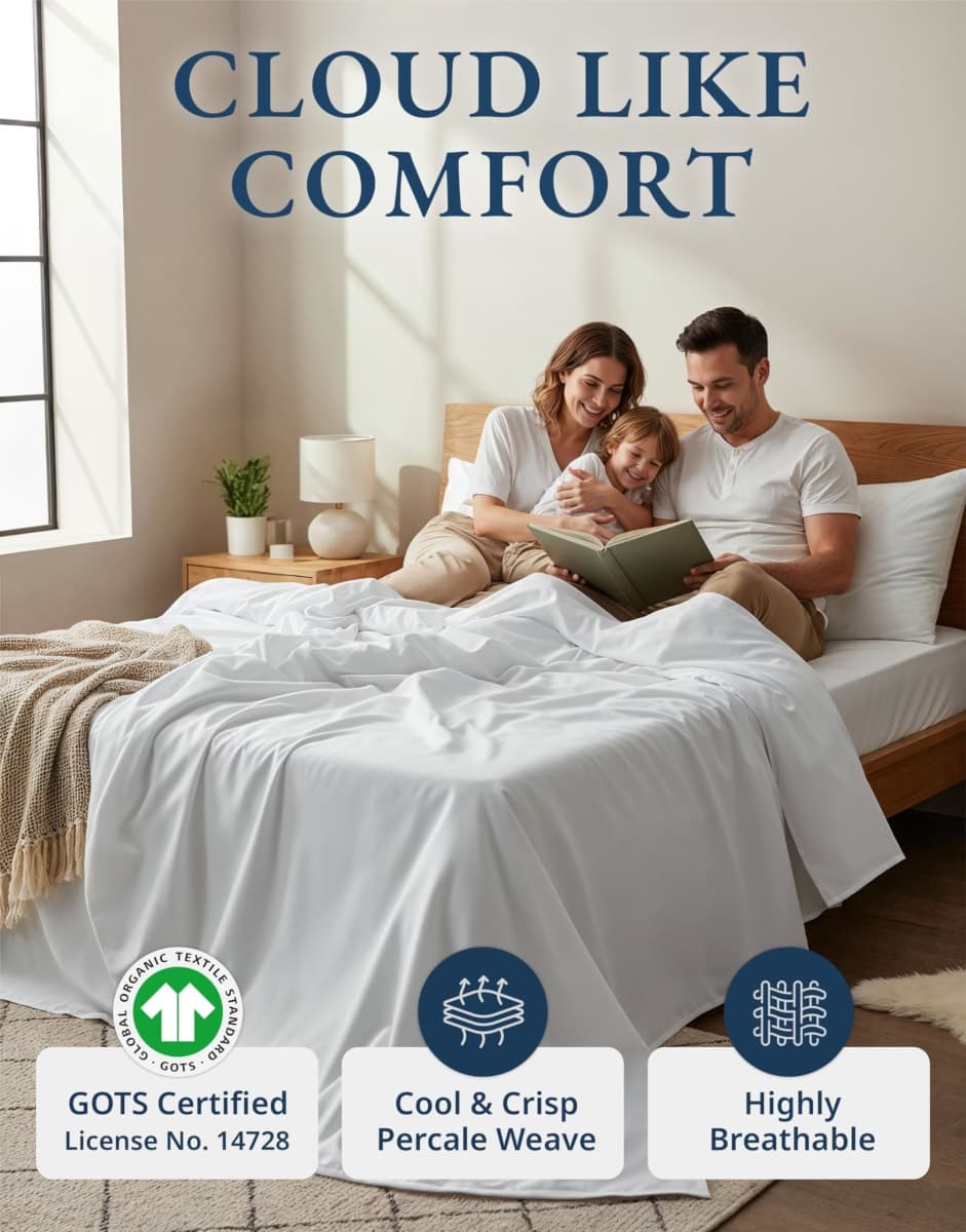 Lane Linen 100% Organic Cotton King Size 4 Piece Sheet Set – Ultra-Soft & Breathable Percale Weave Bed Sheets – Deep Pockets Fits Up to 15" Mattresses, Easy-Fit, Luxury Bedding – Taupe thumbnail 2