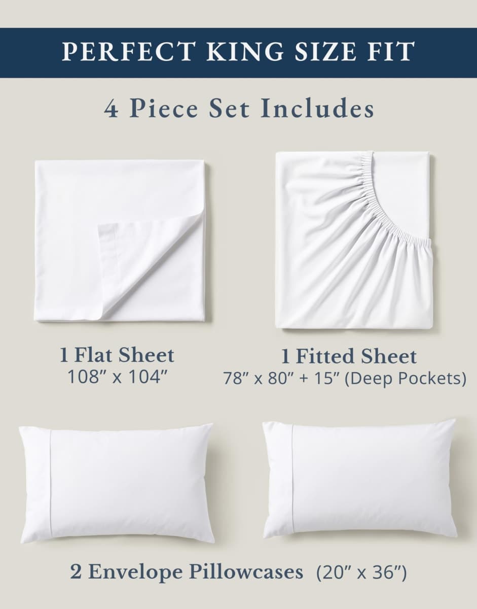 Lane Linen 100% Organic Cotton King Size 4 Piece Sheet Set – Ultra-Soft & Breathable Percale Weave Bed Sheets – Deep Pockets Fits Up to 15" Mattresses, Easy-Fit, Luxury Bedding – Taupe thumbnail 4