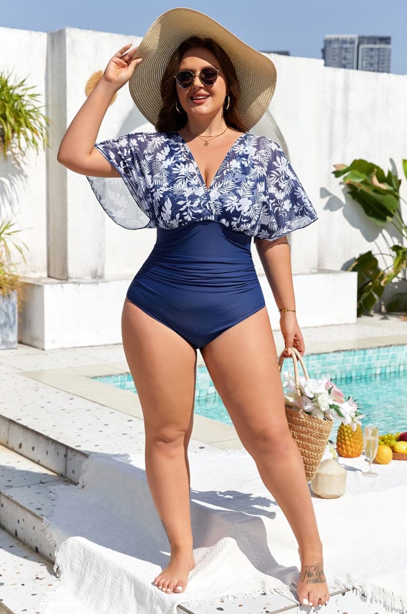 Blooming Jelly Women's Plus Size Swimsuit One Piece Tummy Control Bathing Suit Over 50 Swim Suits 2026（Blue Floral, Large thumbnail 5