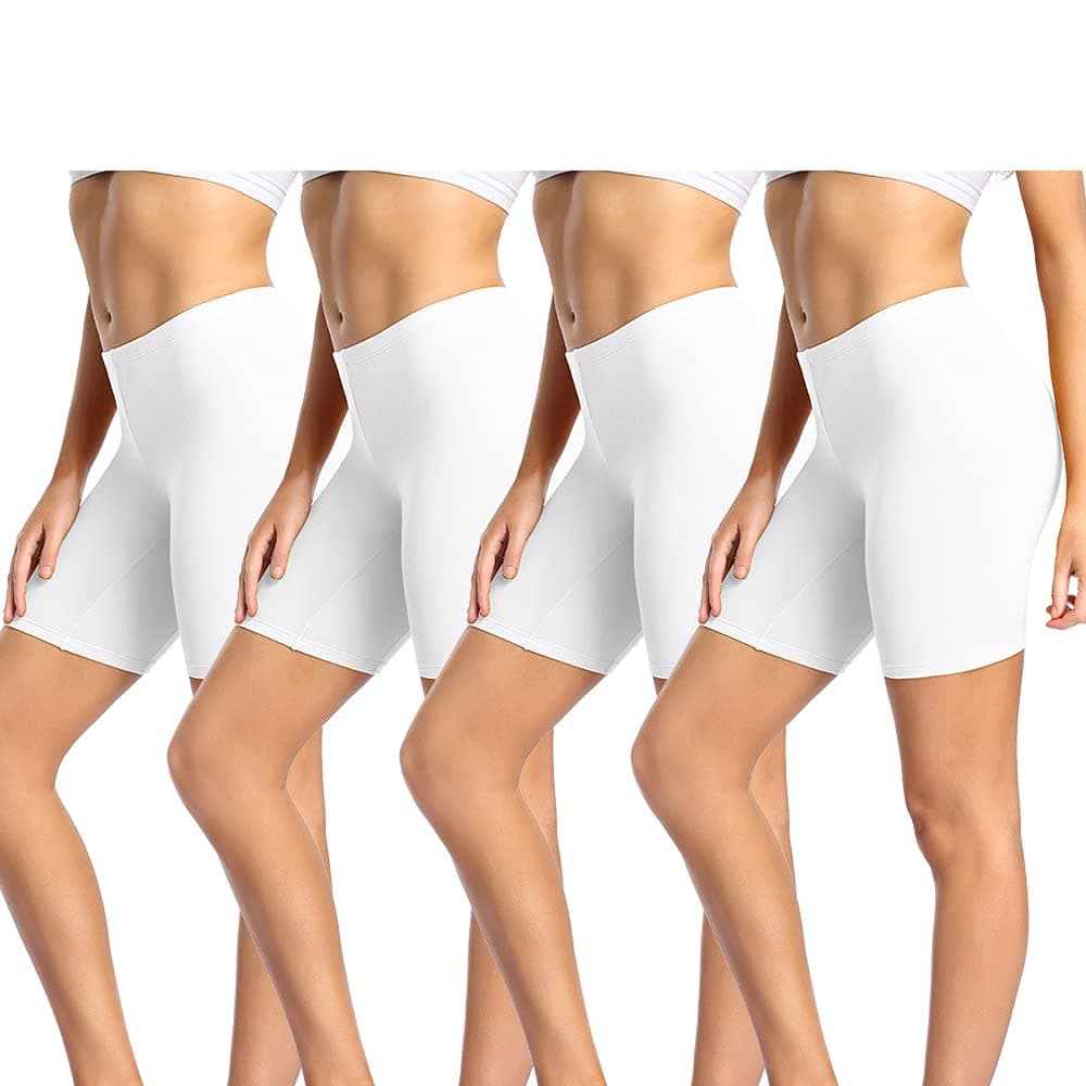 wirarpa Women's Anti Chafing Cotton Boy Shorts Underwear 8" Inseam Bike Yoga Shorts Leggings 4 Pack White 5X-Large