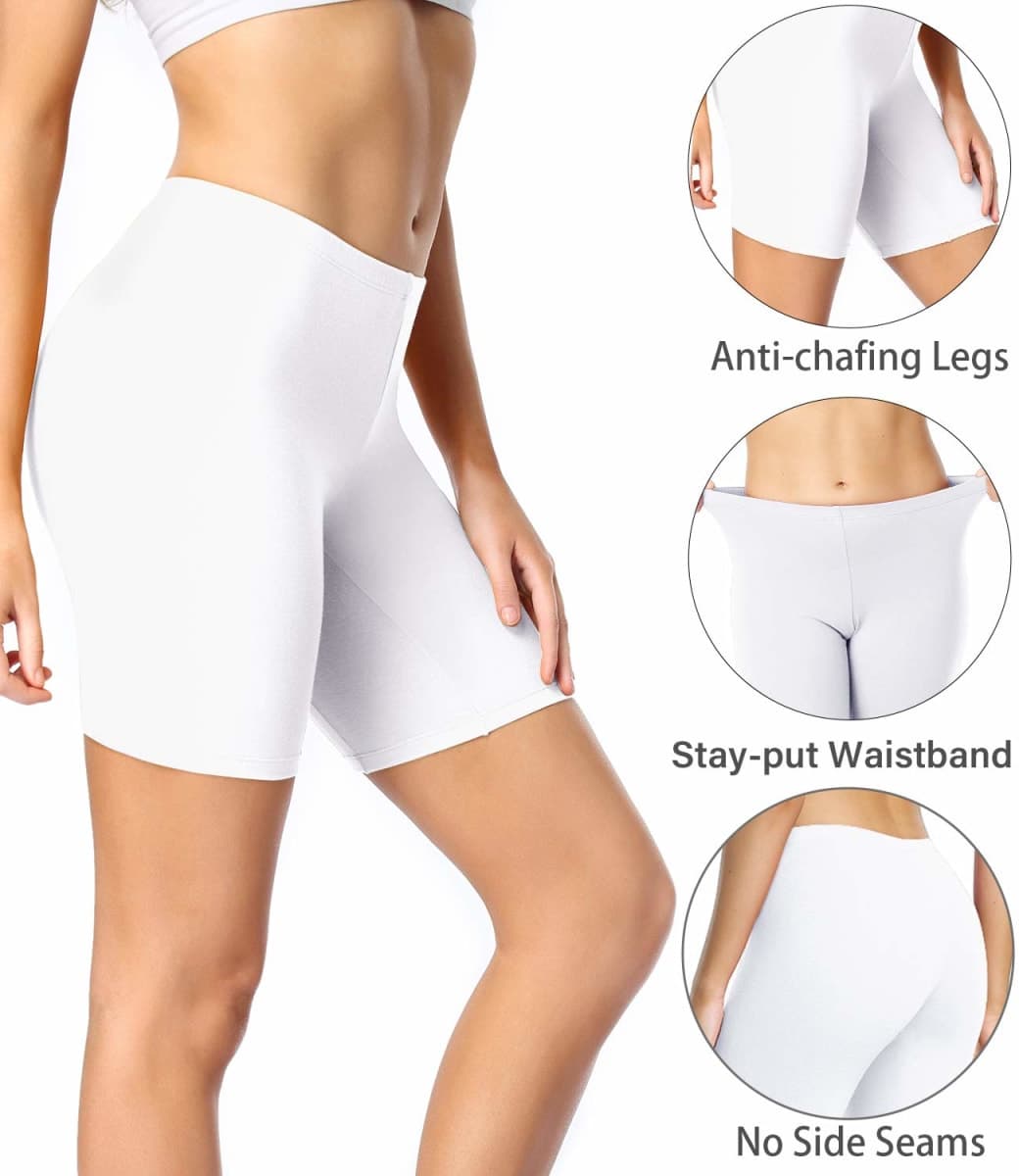 wirarpa Women's Anti Chafing Cotton Boy Shorts Underwear 8" Inseam Bike Yoga Shorts Leggings 4 Pack White 5X-Large thumbnail 3