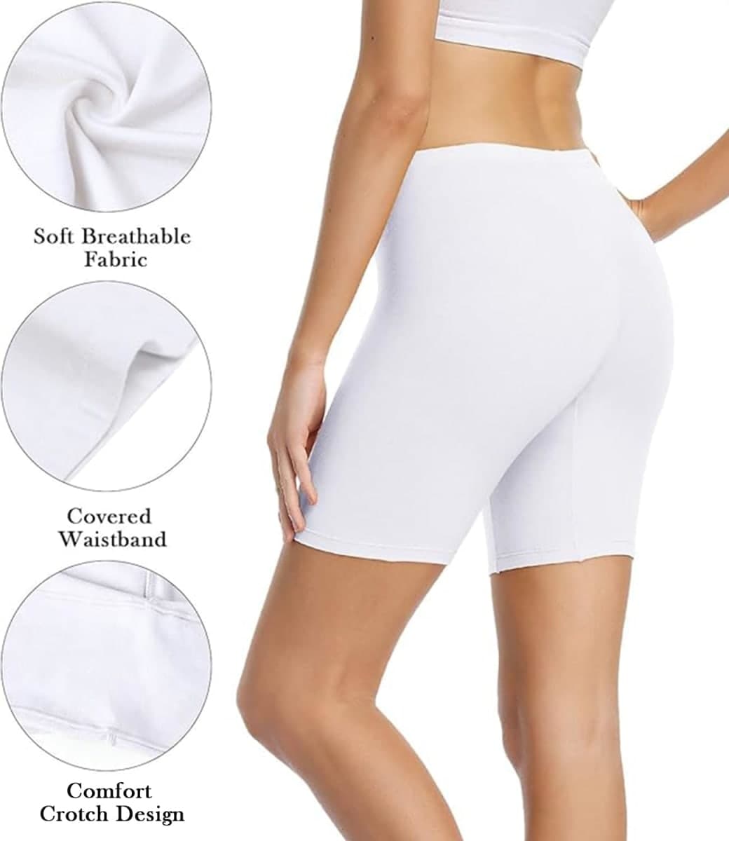 wirarpa Women's Anti Chafing Cotton Boy Shorts Underwear 8" Inseam Bike Yoga Shorts Leggings 4 Pack White 5X-Large thumbnail 4
