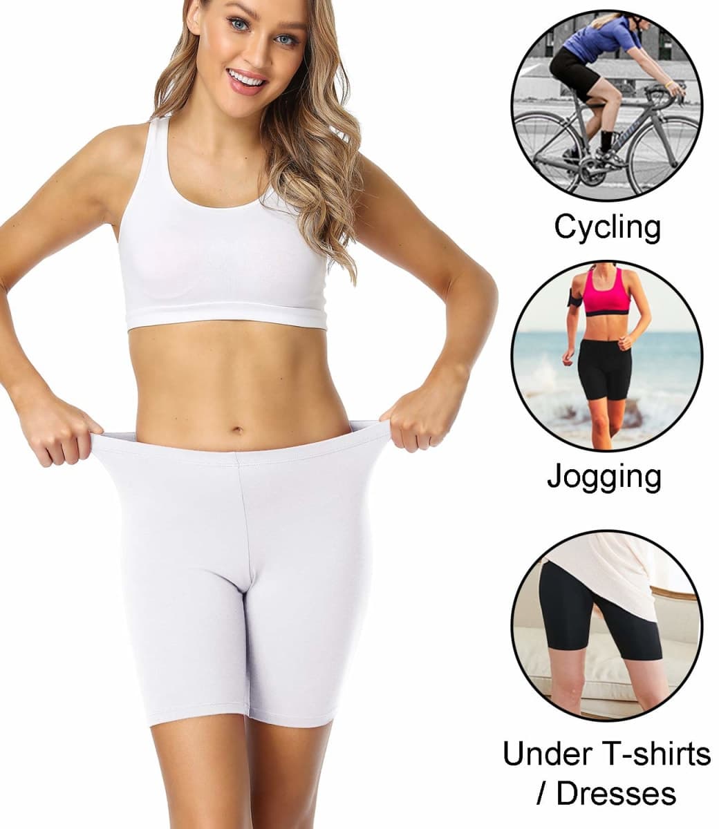 wirarpa Women's Anti Chafing Cotton Boy Shorts Underwear 8" Inseam Bike Yoga Shorts Leggings 4 Pack White 5X-Large thumbnail 5