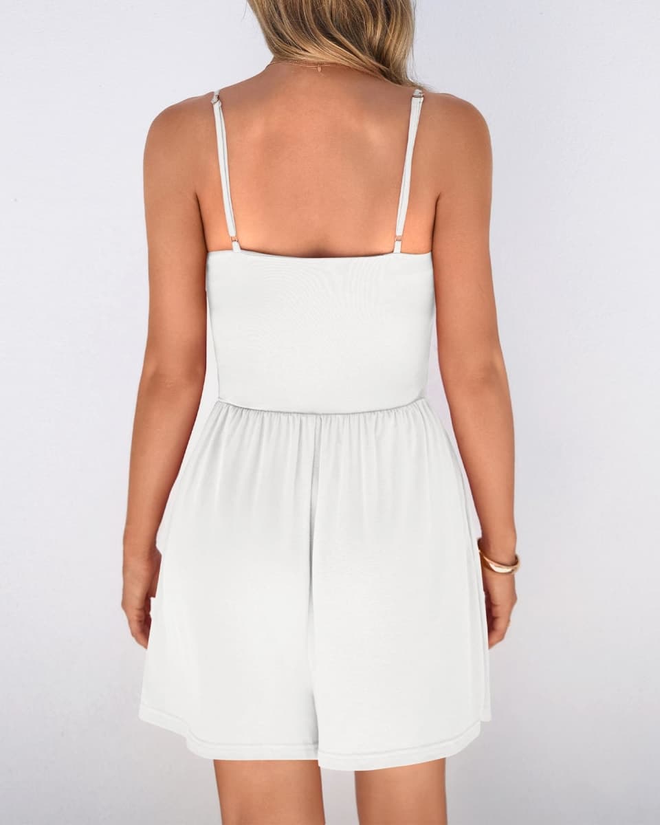 BTFBM Summer Rompers For Women 2025 Casual One Piece Spaghetti Strap Sleeveless Shorts Jumpsuit Beach Vacation Outfits, White, Small thumbnail 3