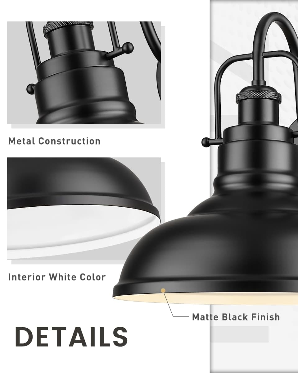zeyu 11 Inch Modern Barn Light, 1-Light Wall Sconces, Industrial Wall Lantern for Porch, Kitchen, Black Finish, 016-1B BK thumbnail 3
