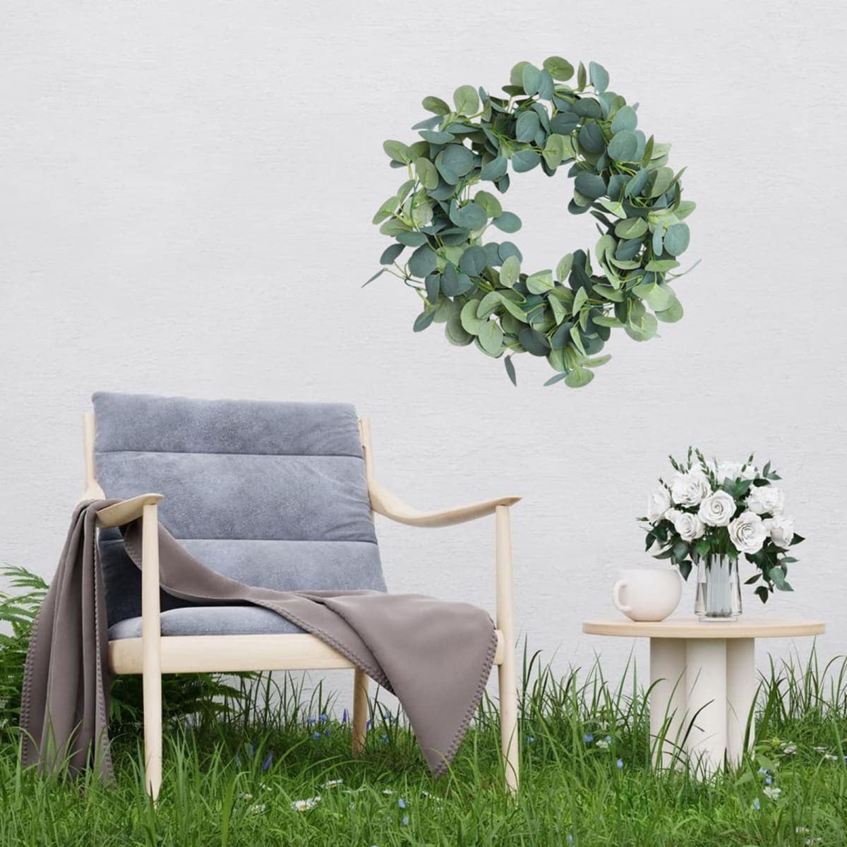 FUGZAUD 2 Pack Artificial Eucalyptus Garland Faux Silk Leaf Silver Dollar Eucalyptus Leaves Vines Handmade Garland Greenery Wedding Backdrop Indoor Outdoor Arch Wall Decoration thumbnail 5