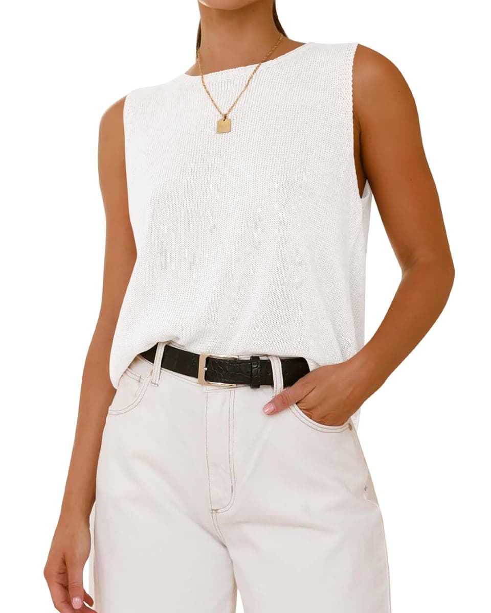 BTFBM Sweaters for Women Loose Sleeveless Ribbed Knit Tank Tops,W,XL White