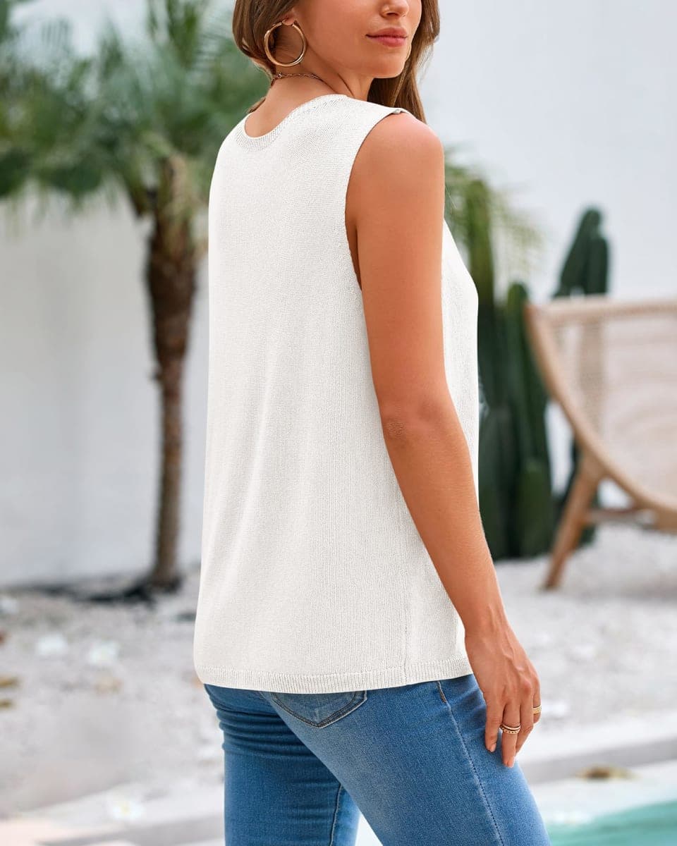 BTFBM Sweaters for Women Loose Sleeveless Ribbed Knit Tank Tops,W,XL White thumbnail 3