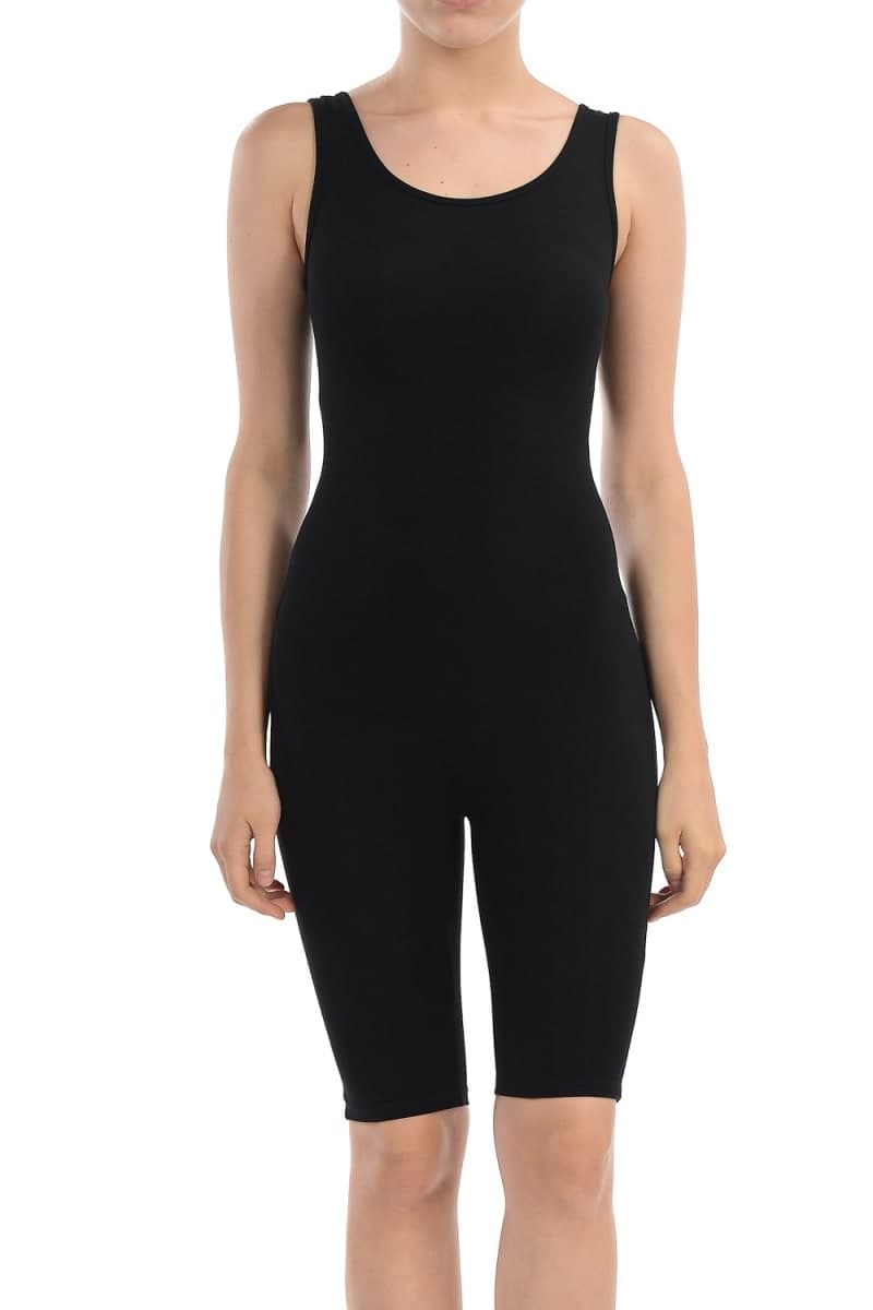 7Wins JJJ Women Catsuit Cotton Tank Bermuda Short Yoga Bodysuit Romper Jumpsuit - Made in USA, Black, 3X
